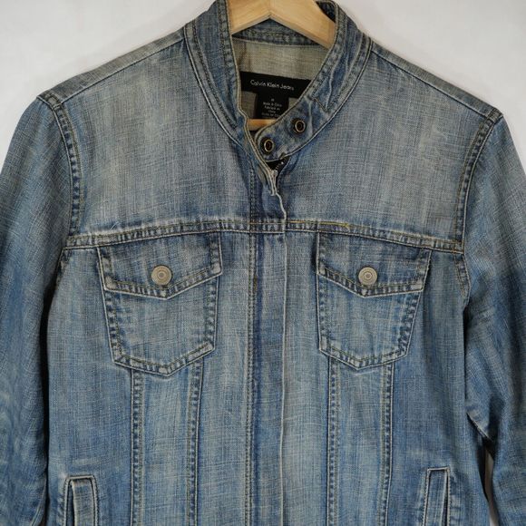 Calvin Klein Jeans Women's Collarless Denim Jacket Biker Trucker Style Size M - Picture 2 of 13